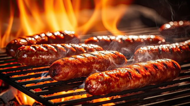 Grill sausages on a barbecue, oktoberfest