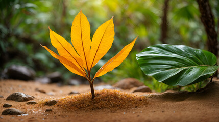 sprouting plant in a sandy tropical forest