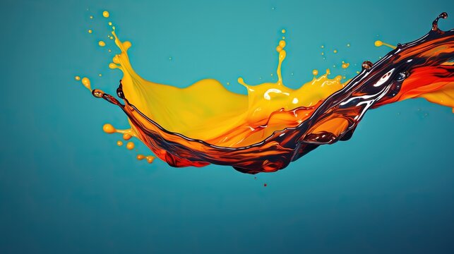  a colorful liquid splashing into the air on a blue background.  generative ai