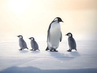 Obraz premium Gemeinsam durchs Eis: Die reizende Pinguinfamilie