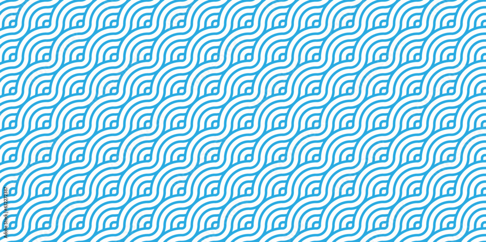 Wall mural abstract pattern with circle wave lines blue seamless steel material geomatics overloping create ret