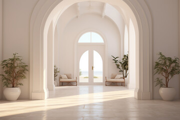 Obraz na płótnie Canvas Interior design of modern entrance hall with staircase in villa