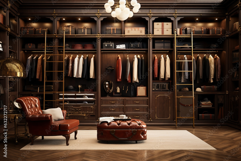 Wall mural a photo of a interior of a luxury male wardrobe 