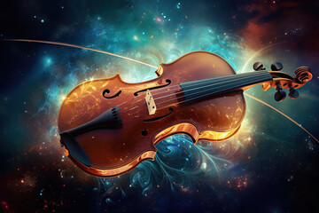 Celestial Symphony, Violin in space, generative ai