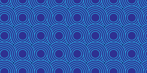 Abstract Pattern with circle wave lines blue seamless steel material geomatics overloping create retro square line backdrop pattern background. Overlapping Pattern with Transform Effect.