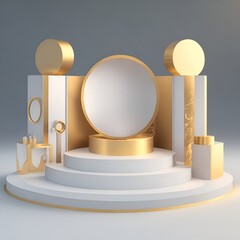 A podium with gold and white marble and the word god on it.