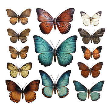 collection of butterflies isolated on transparent background