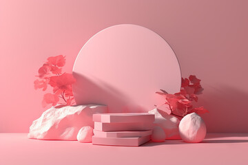 Abstract Pink Color Geometric Stone and Rock Shape Background: Product Showcase in Contemporary Design. created with Generative AI