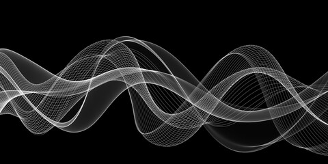 Abstract grey wave on a black background	