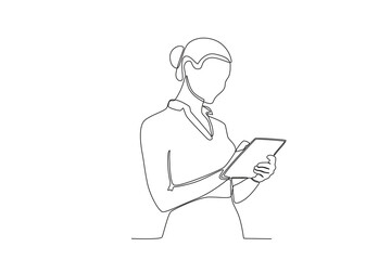 A teacher checks a student's answer paper. World teacher day one-line drawing