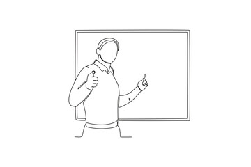 A teacher eagerly explains the lesson. World teacher day one-line drawing