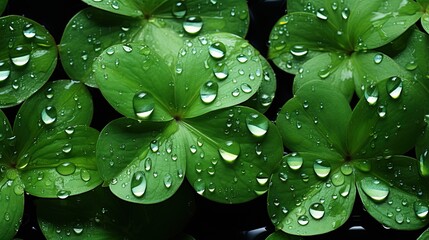  a group of green leaves with water droplets on them,.  generative ai