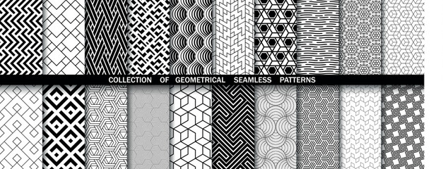 Geometric set of seamless black and white patterns. Simpless vector graphics