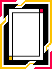 Modern PNG frame for text, images, heading, pictures and for other graphic design projects. Abstract  PNG geometric futuristic frame with black, red, and yellow colors. Empty frame, copy space. 