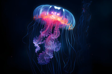 Fototapeta premium Luminescent jellyfish in the ocean