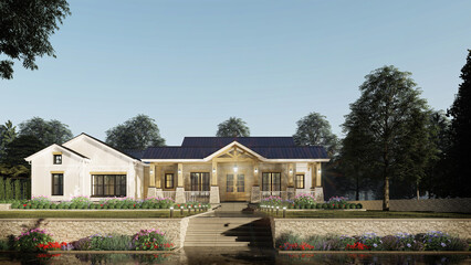 Farm House Exterior Scene 3D model,3d rendering