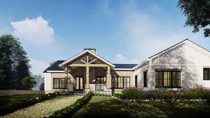 Fototapeta na wymiar Farm House Exterior Scene 3D model,3d rendering