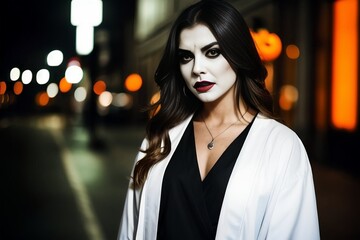 Halloween. portrait of a girl with white makeup, a bloody nurse
