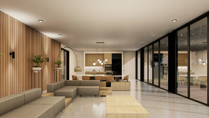Modern House Exterior Scene with furniture - 2D drawing A1 size 3D model
