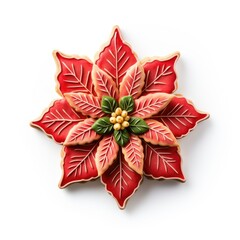 Christmas gingerbread poinsettia cookie isolated over white background Generative AI