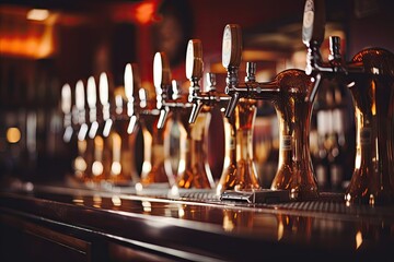 Beer Taps in Pub, Craft Beer Shop, Steel Shiny Taps, Generative AI Illustration