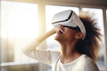Virtual Reality Glasses, Young Person Using a Virtual Reality Headset, Generative AI Illustration