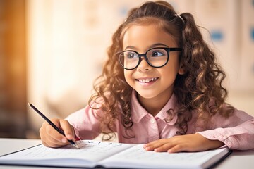 A Child Prodigy, a Smart Child Writes in a Notebook, Girl Solving a Math Equation, Generative AI Illustration