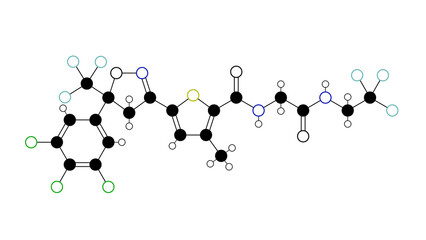 lotilaner molecule, structural chemical formula, ball-and-stick model, isolated image isoxazoline ectoparasiticide