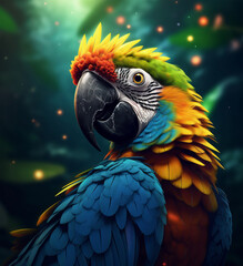 A vibrant parrot with a stunning yellow and blue head