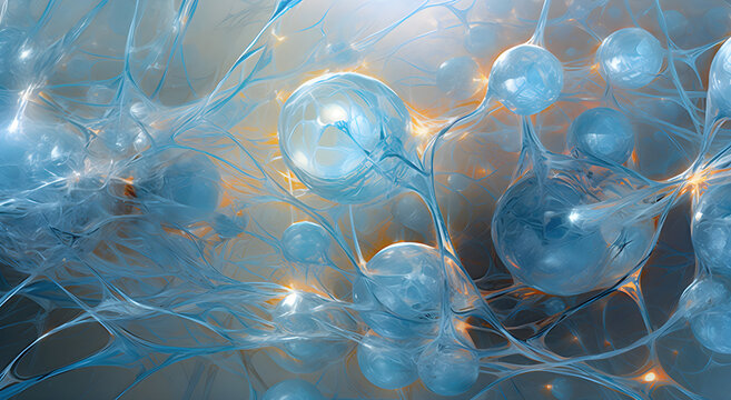 Generative AI microscopic view of neuron cells with their axons, dendrites, synapses, neuronal network of brain cells, transmitting signals