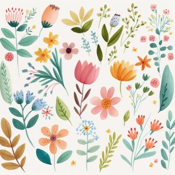 Hand drawn flowers pattern. Summertime lovely floral element illustration. Trendy colourful summer background. Modern pattern for fashion textile fabric, cloth, home decor