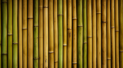 Bamboo wall, array of yellow and green bamboo posts, made with Generative AI