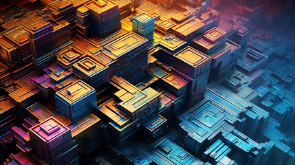 abstract bismuth background, random geometric colorful cube background, iridescent metal textured background, made with Generative AI
