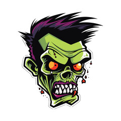 Halloween zombie skull. Vector illustration of Cartoon Zombie head. Digital Vector Artwork on a Transparent Background. 