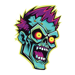 Halloween zombie skull. Vector illustration of Cartoon Zombie head. Digital Vector Artwork on a Transparent Background. 