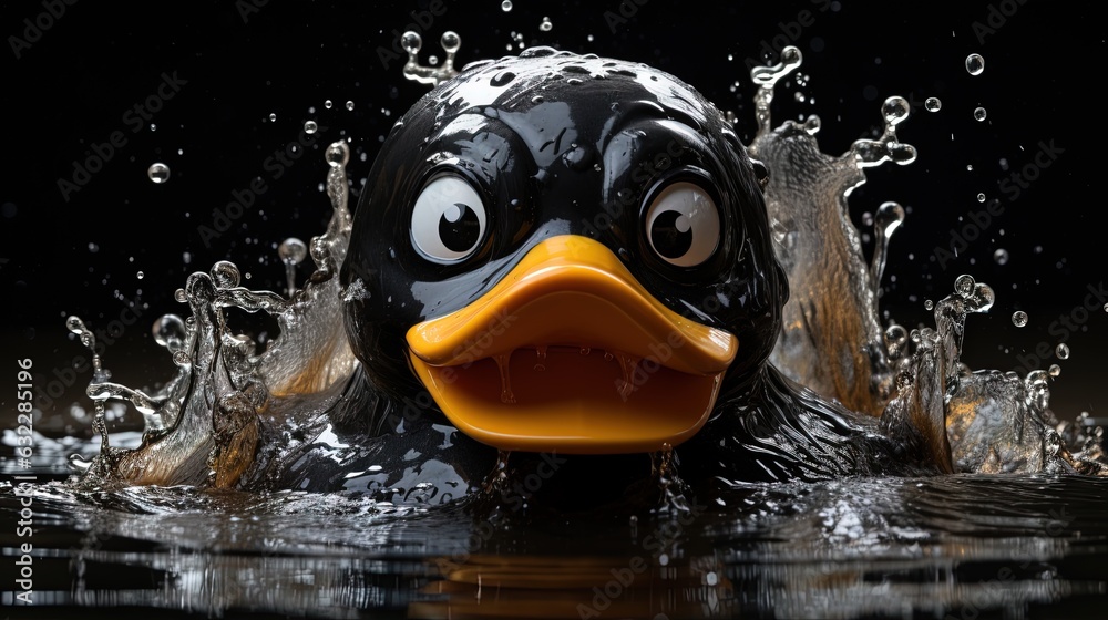 Sticker  a rubber duck is swimming in the water with bubbles of water around it.  generative ai