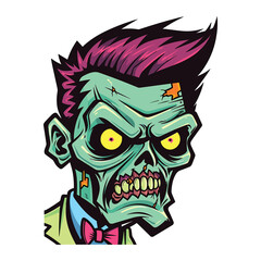 Halloween zombie skull. Vector illustration of Cartoon Zombie head. Digital Vector Artwork on a Transparent Background. 