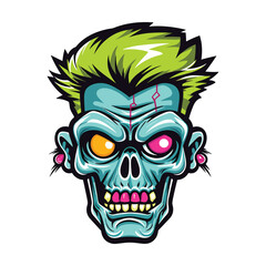 Halloween zombie skull. Vector illustration of Cartoon Zombie head. Digital Vector Artwork on a Transparent Background. 