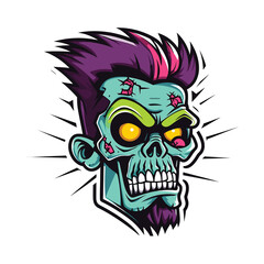 Halloween zombie skull. Vector illustration of Cartoon Zombie head. Digital Vector Artwork on a Transparent Background. 