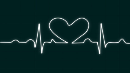 Glowing white neon love shape heartbeat line icon isolated on blue grid background. Heartbeat line, Pulse trace, ECG or EKG Cardio graph symbol for Healthy and Medical Analysis. vector illustration