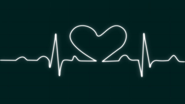 Glowing white neon love shape heartbeat line icon isolated on blue grid background. Heartbeat line, Pulse trace, ECG or EKG Cardio graph symbol for Healthy and Medical Analysis. vector illustration