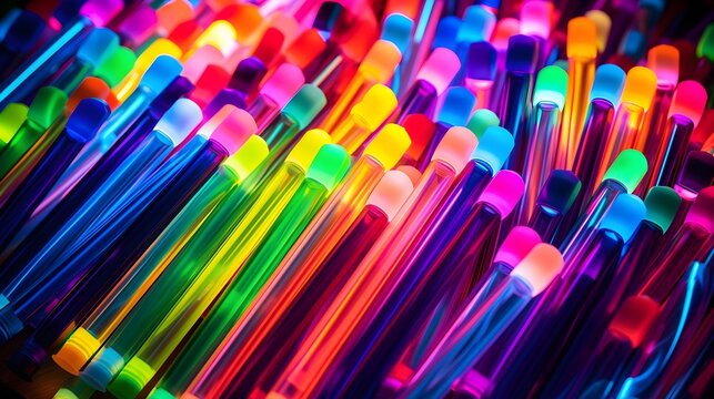An array of vibrant neon sticks