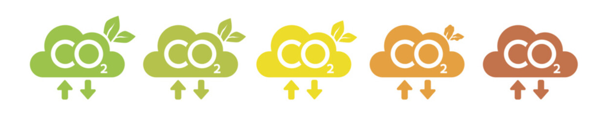CO2 neutral icon meter icons. Vector scale, pollution level. CO2 indicator. Risk infographics, scales, progress assessment. Vector