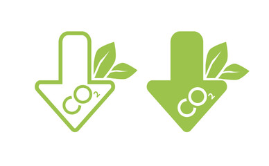 CO2 neutral icon. Carbon gas emission reduction green labels. Ecology, environment, air pollution improvement concept. Flat Vector