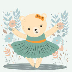 cartoon bear dancing in doodle style vector