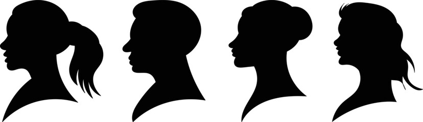 silhouette portrait of man and woman on white background vector