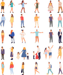 set of people, men and women in flat style vector - obrazy, fototapety, plakaty