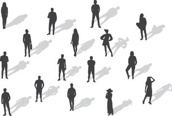 set of silhouettes of people, group of people men and women vector