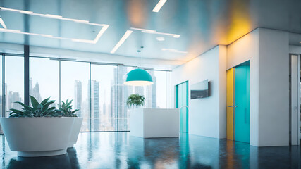 A large modern dental clinic interior, white walls, 3d render design, clean and bright