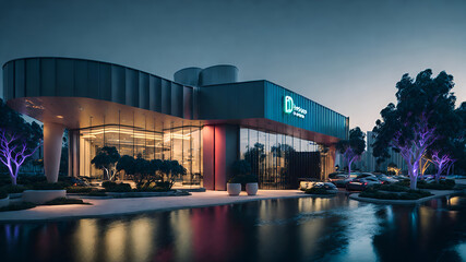 A large modern dental clinic exterior, 3d render design, clean and bright
